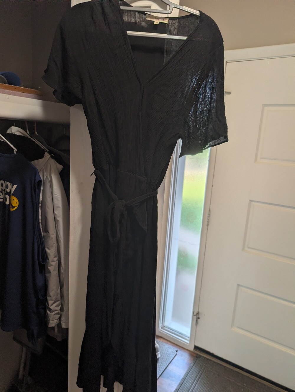 Rewind Black Textured Wrap Midi Dress – NWOT